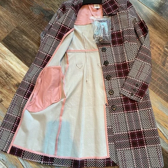 CAbi Burgundy and White Plaid Trench Coat - Picture 10 of 14